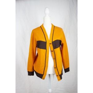 Vintage Brown and Gold Wool Letterman Style Cardigan Sweater
